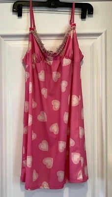 Vestido Betsy Johnson Íntimo Medio Rosa Blanco Corazones Correas Espagueti Y2K Años 90 Foto 1 de 4