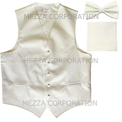 New Men's Vesuvio Napoli Tuxedo Vest Bowtie Hankie set prom party Cream - Image 1 of 4