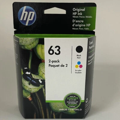 HP 63 Genuine Black Color Ink Cartridges Combo 2 Pack New - Image 1 of 4