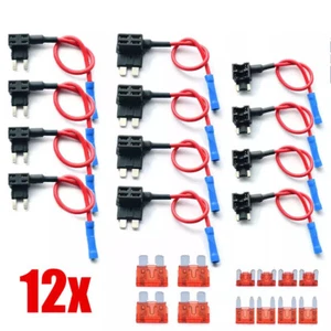 12X Add A Circuit Piggy Back Fuse Tap Mini Standard Blade Fuse Holder 3 Type 12V - Picture 1 of 6