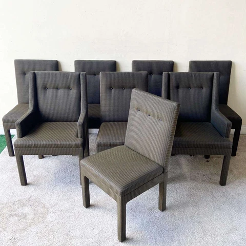 Postmodern Charcoal Black and Green Tufted Parsons Dining Chairs - Set of 8 Cover