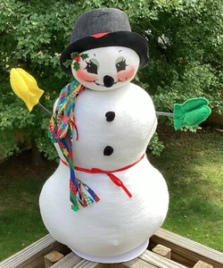 Annalee 18" Snowman With Black Hat Scarf and Holly  752099 Christmas 1999 - Picture 1 of 10