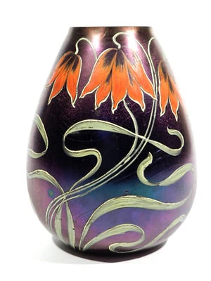 Freiherr von POSCHINGER Jugendstil Art Nouveau Glas ° Glasvase ° Emaille Dekor - Bild 1 von 4