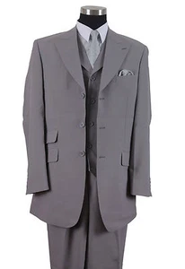 New Men's 3 Pc Poly- Poplin Fashion Suit With Collared Vest Two Side Vents 905V  - Picture 1 of 9