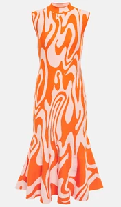 SPORTMAX sz S Teglia Orange and Pink Retro Print Fit and Flare Knit Midi Dress - Picture 1 of 5