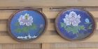 2 Vintage Cloisonne Enamel Dish Blue Floral 4" Plates