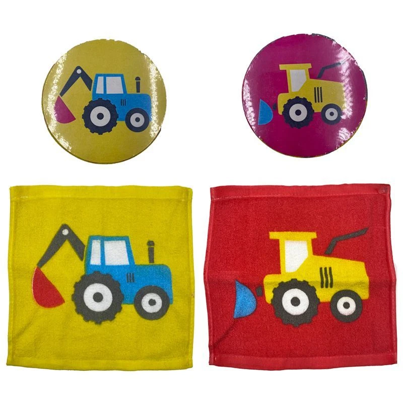 Tractor digger magic flannel kids face towel bath wash Travel red farmyard - Image 1 of 1