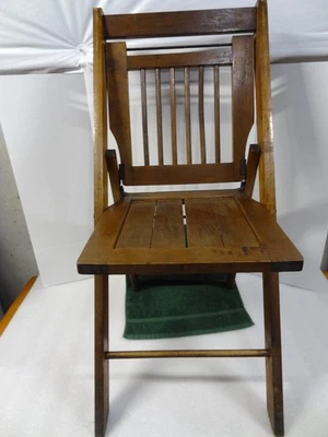 Vintage Antique Wooden Slat Back & Seat Folding Church Stadium Chair 1940s-50's - Image 1 of 4