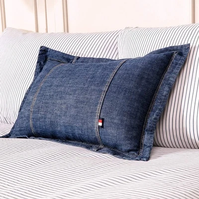 Fundas de almohada decorativas 100 % algodón denim lavado azul oscuro funda de cojín... Foto 1 de 4