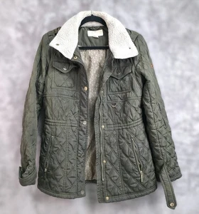 Chaqueta acolchada Michael Kors verde oliva con cuello de piel sintética crema - pequeña para mujer - Imagen 1 de 13