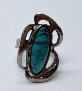 Anello vintage retrò modernista nativo turchese e argento sterling - Foto 1 di 4