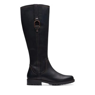 Clarks Aspra HI 26174955 Womens Black Wide Leather Zipper Knee High Boots - Image 1 of 4