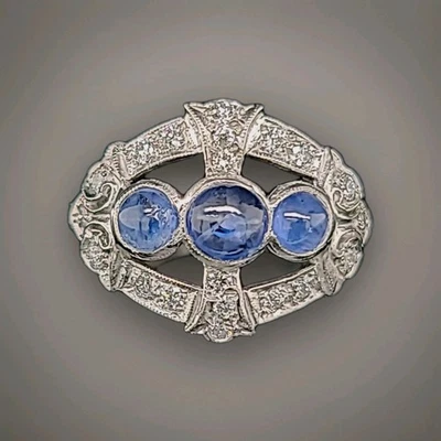 Vintage Platinum Ring 1.35CT. Natural Blue Sapphire  cabochon round circ 1930's - Image 1 of 4