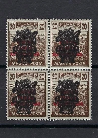 Hungría 1920 Sc# 318 con segundo bloque de overpint rojo 4 MNH Foto 1 de 1