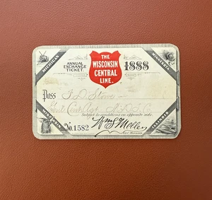 1888 WISCONSIN CENTRAL LINE RAILROAD PASS VIGNETTE & GREAT COLOR - Picture 1 of 2