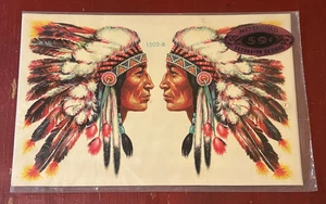 Vintage Meyercord 1502-B Indianer Indianer Häuptling Deko Aufkleber Transfers - Bild 1 von 5