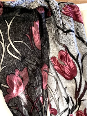 Black, gray, red reversible fringed scarf, 17"x 66" - Image 1 of 3