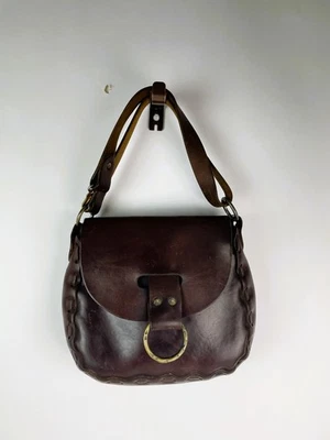 Vintage 70s Hand Tooled Leather Hippie Bag Carried TWO WAYS Very Well Made! - Image 1 of 4
