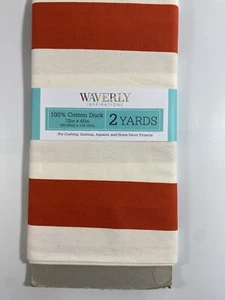 Waverly Inspirations Fabric 2 yards Bold Stripe Orange Beige 100% Cotton Duck - Picture 1 of 5
