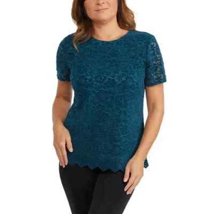 Teddi Rose Women's Crewneck Short Sleeve Blouse, Blue, Size S - Picture 1 of 3