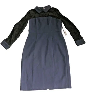 Badgley Mischka Modele Black Navy Dress Long Sleeves Women's Size 10 NEW NWT - Picture 1 of 15