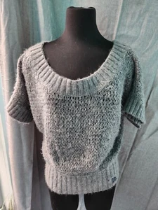 Abercrombie & Fitch Scoop Neck Sweater Short Sleeve Gray Knit Wool Winter Medium - Picture 1 of 11