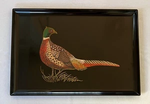 Vintage Couroc Monterey, CA Inlaid Pheasant Black Serving Tray 18" x 12.5" - Picture 1 of 3