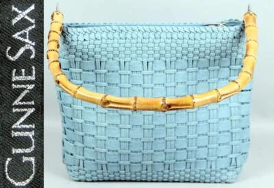 De Colección GUNNE SAX Azul Denim Tejido Retro Bolso de Hombro Cartera con Mango de Bambú Foto 1 de 4