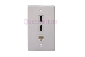 Single Gang 1-Gang CAT6 2 HDMI Female RJ45 Ethernet Port Cable Wall Plate White - Picture 1 of 2
