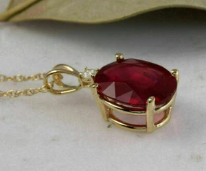 2Ct Oval Cut Pink Ruby Lab Created Solitaire Pendant Necklace 14K Gold Finish - Picture 1 of 3