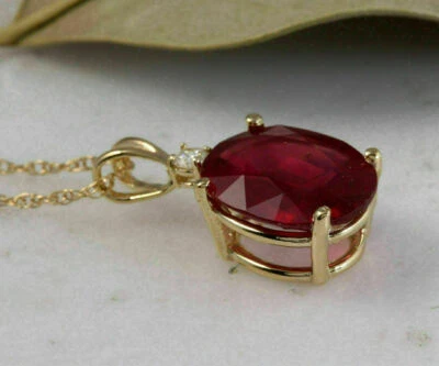 2Ct Oval Cut Pink Ruby Lab Created Solitaire Pendant Necklace 14K Gold Finish - Image 1 of 3