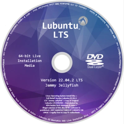 Lubuntu 22.04 Long Term Support Disc: BOOTABLE LIGHTWEIGHT LINUX JAMMY JELLYFISH - Image 1 of 2
