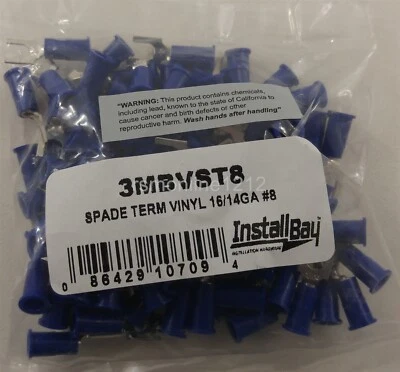 Install Bay 3MBVST8 3M Spade Terminal Connector Vinyl 16/14 Gauge #8 - 100 Pack - Image 1 of 4