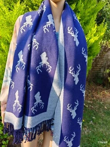 Scarf Long Soft Reindeer Reversible Scarves Soft Cashmere Touch Tassels UK - Picture 1 of 28