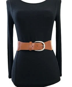 Women's Belt Beige Cognac Small-Medium Woven Cinch Stretch Wide Dress Casual - Picture 1 of 10
