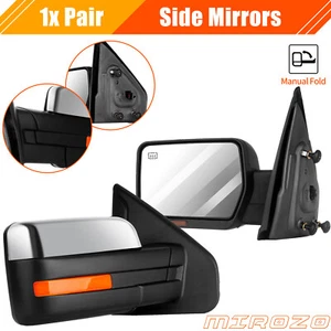 MIROZO For Ford 2004-2014 F-150 Side Mirrors Power Heated Signals Pair Chrome - Picture 1 of 7