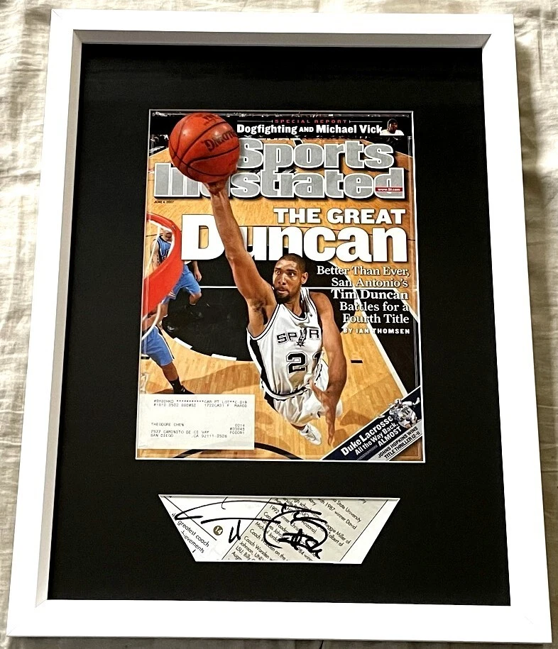 Tim Duncan signed autographed auto framed w/ Spurs 2007 NBA Finals SI cover JSA - Image 1 of 1
