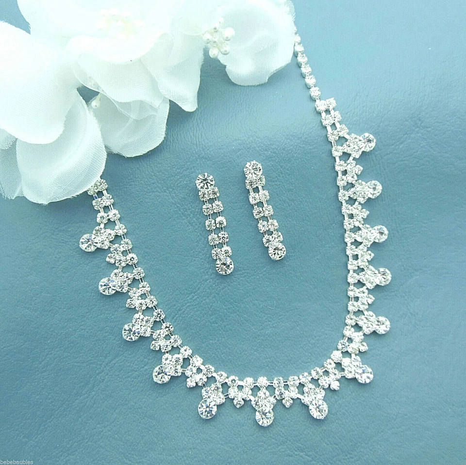 Juego de collar de cristal con pendientes novia boda dama de honor REGALO PLATA Sp NUEVO #32 Foto 1 de 2