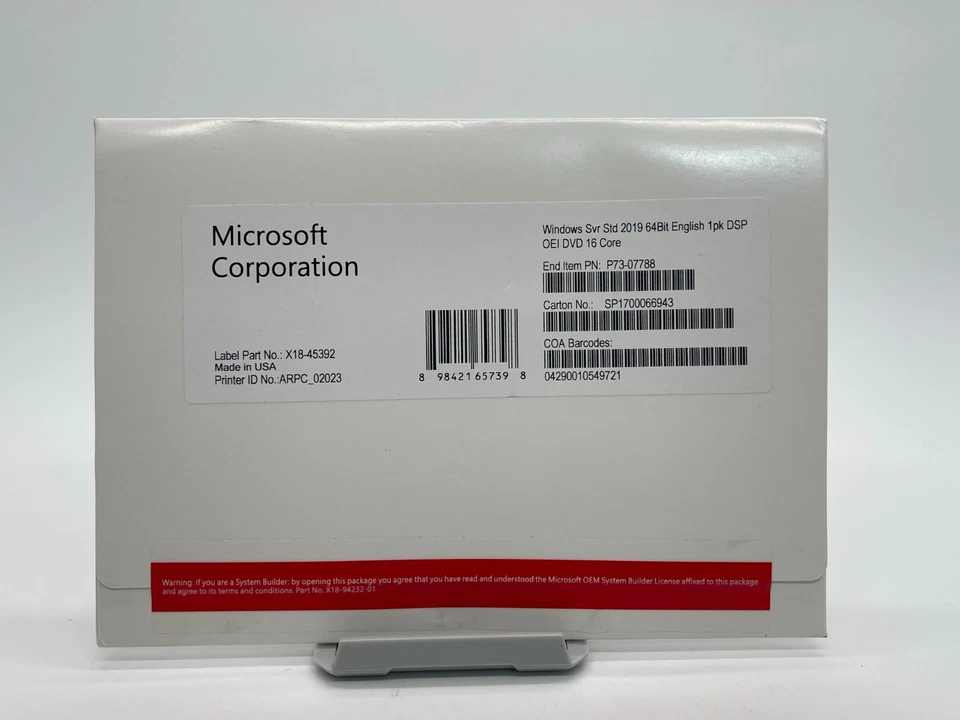 WINDOWS SVR Server Standard STD 2019 64BIT 1PK DSP OEI DVD 16 CORE - Image 1 of 2