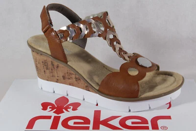 Sandálias femininas Rieker marrom V55H4 salto cunha NOVO!! - Imagem 1 de 4