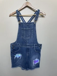 Cat and Jack Girl's Denim Shortalls Distressed Sequined Sz XL 14/16 Stretch EUC - Picture 1 of 8