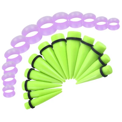 12-24PCS Big Gauge Ear Stretching Kit Acrylic Taper & Thin Silicone Tunnel Plugs - Image 1 of 4