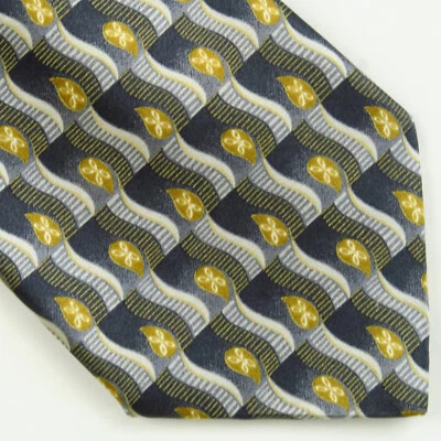 Stafford Geometric Gray Gold Mens Neck Tie 60x3.75 Long Horizontal Stripes - Image 1 of 4