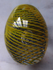 Small Egg Shaped Paperweight Yellow and Blue Clear Bubble Inside