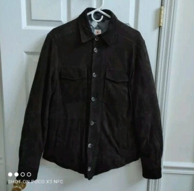 Luigi Borrelli Napoli Suede leather Goose Down Jacket Wool Lined Cocoa men US 38 - Image 1 of 4