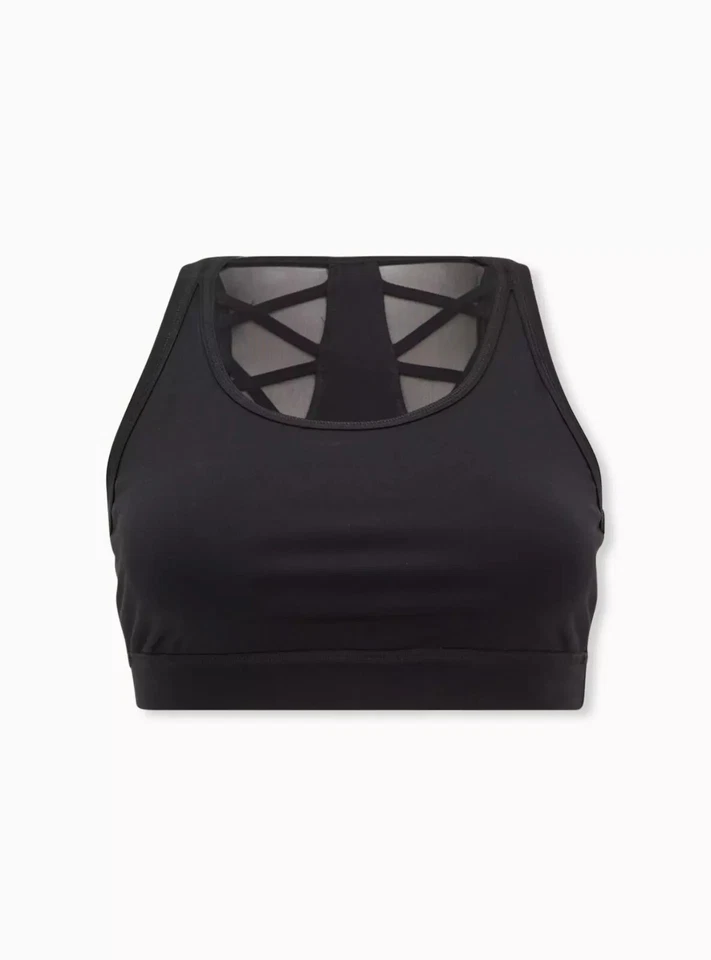 Black Sports Bra Torrid 2 2X 18-20 Active Wicking Performance Mesh Top Exercise  - Image 1 of 4