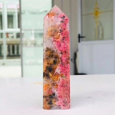 134g Natural Sakura Flower Rain Rhodonite Quartz Crystal Obelisk Healing G467 - Image 1 of 4