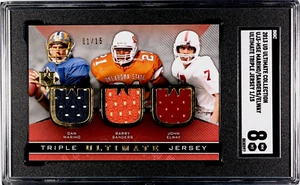 Dan Marino Barry Sanders Elway 2013 Upper Deck Ultimate SGC 8 Triple Jersey /15 - Picture 1 of 2