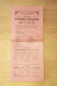 NIORT CYCLISME PROGRAMME DES COURSES CYCLISTES VELODROME DE ROMAGNE 15 MAI 1947 - Picture 1 of 2