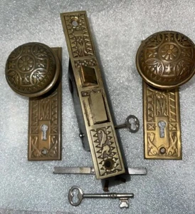 Antique Sargent Set Door Knobs, Plates, Lock & Keys 1880’s Eastlake Victorian - Picture 1 of 9
